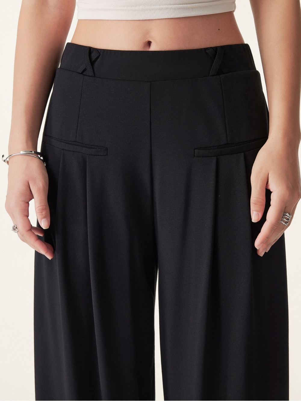 OGL Drapey Bamboo Ponte Mid Rise Wide Leg Trouser with Pockets Black NWT X Small - Picture 3 of 16